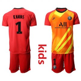 Paris Saint Germain #1 K.Navas Red Goalkeeper Kid Soccer Club Jersey