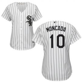Chicago White Sox #10 Yoan Moncada White(Black Strip) Home Womens Stitched MLB Jersey