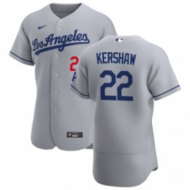 Los Angeles Dodgers #22 Clayton Kershaw Mens Nike Gray Road 2020 Authentic Team MLB Jersey