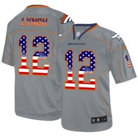 Nike Denver Broncos #12 Paxton Lynch Lights Out Grey Mens Stitched NFL Elite USA Flag Fashion Jersey