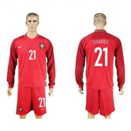 Portugal #21 Soares Home Long Sleeves Soccer Country Jersey