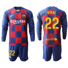 Barcelona #22 Vidal Home Long Sleeves Soccer Club Jersey