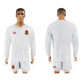 Spain Blank White Away Long Sleeves Soccer Country Jersey