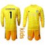 Leicester City #1 Schmeichel Yellow Goalkeeper Long Sleeves Kid Soccer Club Jersey