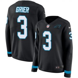 Nike Carolina Panthers #3 Will Grier Black Team Color Womens Stitched NFL Limited Therma Long Sleeve Jersey