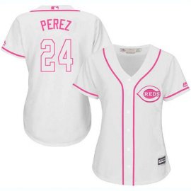 Cincinnati Reds #24 Tony Perez White/Pink Fashion Womens Stitched MLB Jersey