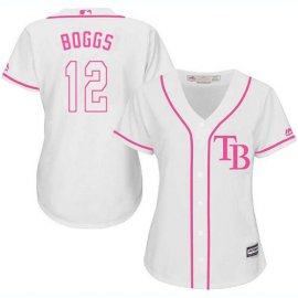 Tampa Bay Rays #12 Wade Boggs White/Pink Fashion Womens Stitched MLB Jersey