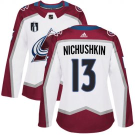 Adidas Colorado Avalanche #13 Valeri Nichushkin White Womens 2022 Stanley Cup Final Patch Road Authentic Stitched NHL Jersey Womens