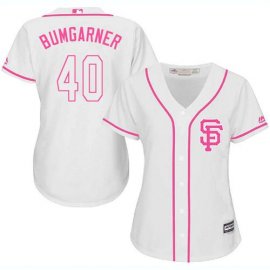 San Francisco Giants #40 Madison Bumgarner White/Pink Fashion Womens Stitched MLB Jersey