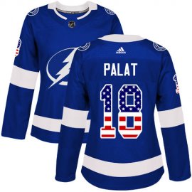 Adidas Tampa Bay Lightning #18 Ondrej Palat Blue Home Authentic USA Flag Womens Stitched NHL Jersey