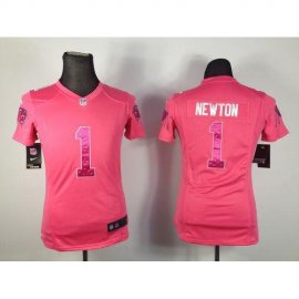 Nike Carolina Panthers #1 Cam Newton Pink Sweetheart Womens Stitched NFL Elite Jersey