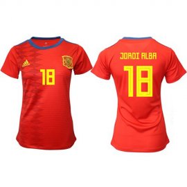 Womens Spain #18 Jordi Alba Red Home Soccer Country Jersey