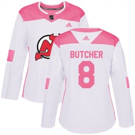 Adidas New Jersey Devils #8 Will Butcher White/Pink Authentic Fashion Womens Stitched NHL Jersey