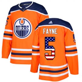 Adidas Edmonton Oilers #5 Mark Fayne Orange Home Authentic USA Flag Stitched NHL Jersey