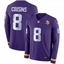 Mens Minnesota Vikings #8 Kirk Cousins Purple Team Color Mens Stitched NFL Limited Therma Long Sleeve Jersey