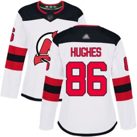 Adidas New Jersey Devils #86 Jack Hughes White Road Authentic Womens Stitched NHL Jersey