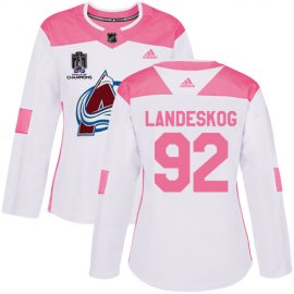 Adidas Colorado Avalanche #92 Gabriel Landeskog White/Pink 2022 Stanley Cup Champions Authentic Fashion Womens Stitched NHL Jersey Womens