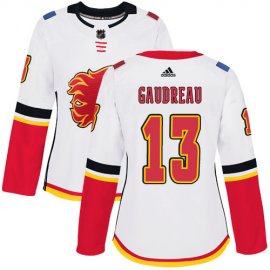Adidas Calgary Flames #13 Johnny Gaudreau White Road Authentic Womens Stitched NHL Jersey
