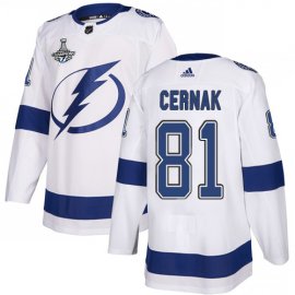 Adidas Tampa Bay Lightning #81 Erik Cernak White Road Authentic 2020 Stanley Cup Champions Stitched NHL Jersey