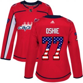 Adidas Washington Capitals #77 T.J. Oshie Red Home Authentic USA Flag Womens Stitched NHL Jersey