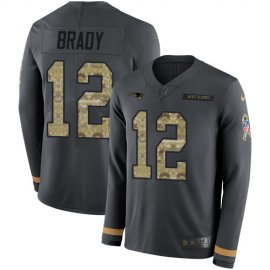 Nike New England Patriots #12 Tom Brady Anthracite Salute to Service Youth Stitched NFL Limited Therma Long Sleeve Jersey