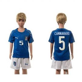 Italy #5 Cannavaro Blue Home Kid Soccer Country Jersey