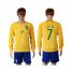 Brazil #7 Lucas Home Long Sleeves Soccer Country Jersey