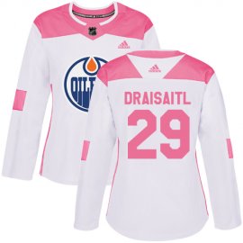 Adidas Edmonton Oilers #29 Leon Draisaitl White/Pink Authentic Fashion Womens Stitched NHL Jersey