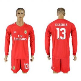 Real Madrid #13 K.Casilla Red Goalkeeper Long Sleeves Soccer Club Jersey