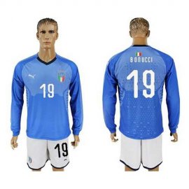 Italy #19 Bonucci Blue Home Long Sleeves Soccer Country Jersey