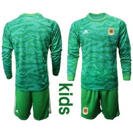 Argentina Blank Green Long Sleeves Goalkeeper Kid Soccer Country Jersey