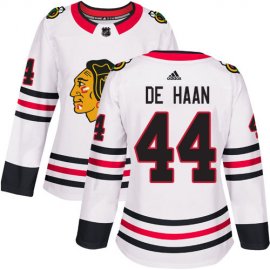 Adidas Chicago Blackhawks #44 Calvin De Haan White Road Authentic Womens Stitched NHL Jersey