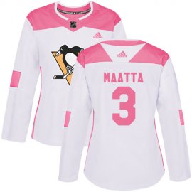 Adidas Pittsburgh Penguins #3 Olli Maatta White/Pink Authentic Fashion Womens Stitched NHL Jersey