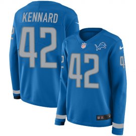 Nike Detroit Lions #42 Devon Kennard Blue Team Color Womens Stitched NFL Limited Therma Long Sleeve Jersey