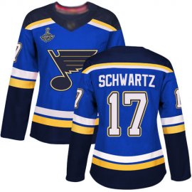 Adidas St. Louis Blues #17 Jaden Schwartz Blue Home Authentic Stanley Cup Champions Womens Stitched NHL Jersey