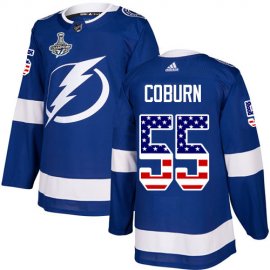 Adidas Tampa Bay Lightning #55 Braydon Coburn Blue Home Authentic USA Flag Youth 2020 Stanley Cup Champions Stitched NHL Jersey