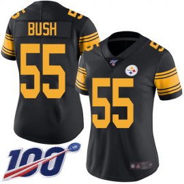 Nike Pittsburgh Steelers #55 Devin Bush Black Womens Stitched NFL Limited Rush 100th Season Jersey
