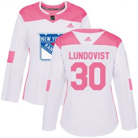 Adidas New York Rangers #30 Henrik Lundqvist White/Pink Authentic Fashion Womens Stitched NHL Jersey
