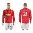Manchester United #21 Ander Herrera Red Home Long Sleeves Soccer Club Jersey