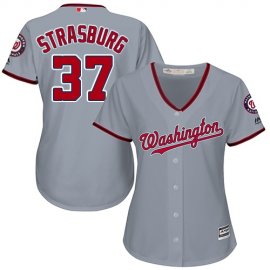 Washington Nationals #37 Stephen Strasburg Grey Road Womens Stitched MLB Jersey
