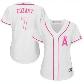 Los Angeles Angels #7 Zack Cozart White/Pink Fashion Womens Stitched MLB Jersey