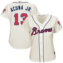 Atlanta Braves #13 Ronald Acuna Jr. Cream Alternate Womens Stitched MLB Jersey