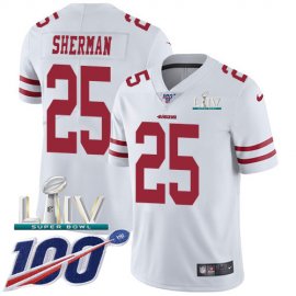 Nike San Francisco 49ers #25 Richard Sherman White Super Bowl LIV 2020 Youth Stitched NFL 100th Season Vapor Limited Jersey