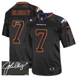 Nike Denver Broncos #7 John Elway Lights Out Black Mens Stitched NFL Elite Autographed Jersey