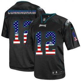 Nike Philadelphia Eagles #12 Randall Cunningham Black Mens Stitched NFL Elite USA Flag Fashion Jersey