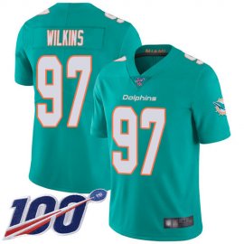 Nike Miami Dolphins #97 Christian Wilkins Aqua Green Team Color Mens Stitched NFL 100th Season Vapor Limited Jersey