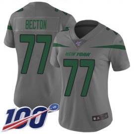 Nike New York Jets #77 Mekhi Becton Gray Womens Stitched NFL Limited Inverted Legend 100th Season Jersey