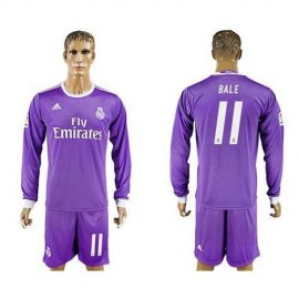 Real Madrid #11 Bale Away Long Sleeves Soccer Club Jersey