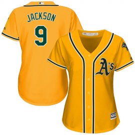 Oakland Athletics #9 Reggie Jackson Gold Alternate Womens Stitched MLB Jersey