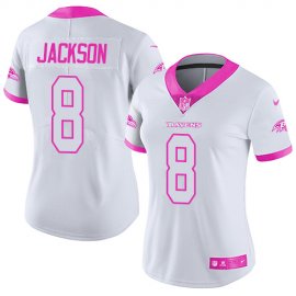 Nike Baltimore Ravens #8 Lamar Jackson White/Pink Womens Stitched NFL Limited Rush Fashion Jersey